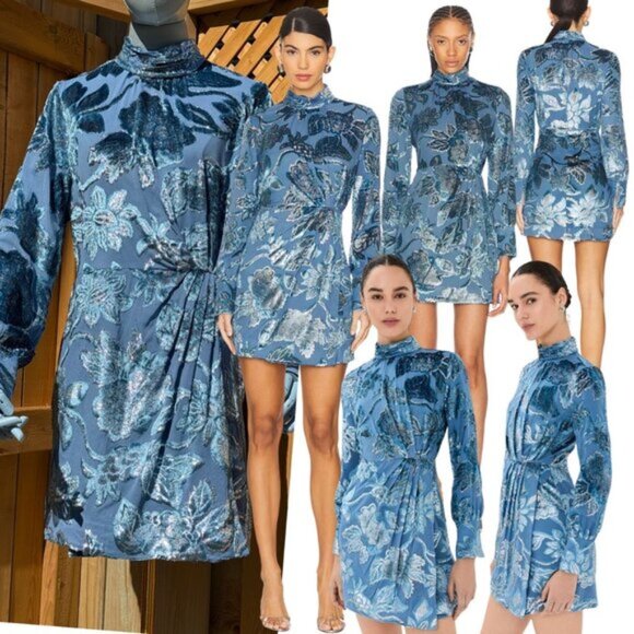 🆕 SIMKHAI 🧿 NWOT Halen Draped Velvet Mini Dress, Celestial Blue - Sz US 6 - Picture 1 of 15